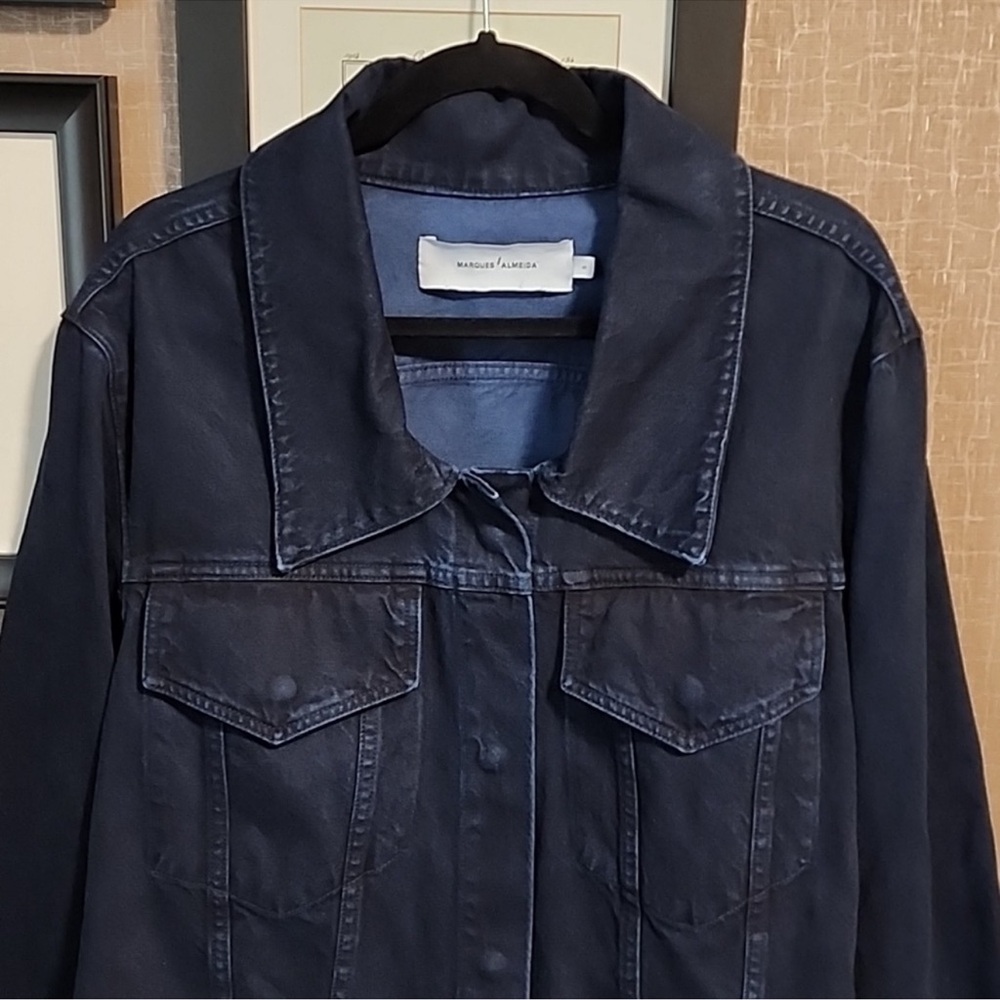 Marques Almeida grommet dark navy denim jacket raw edge belted oversize punk - Picture 5 of 17